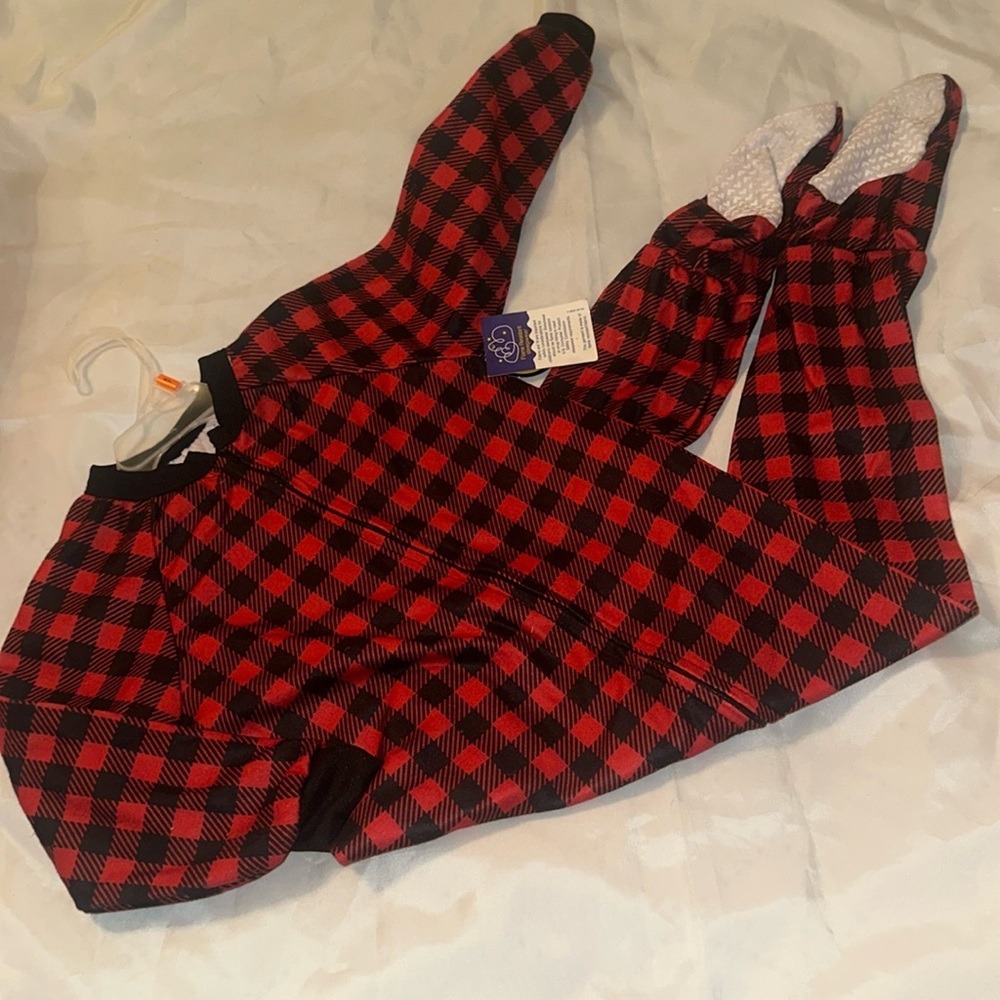Mon Petit Toddler 4T Buffalo Plaid Footed Pajamas Red Black Fleece Sleeper NWT